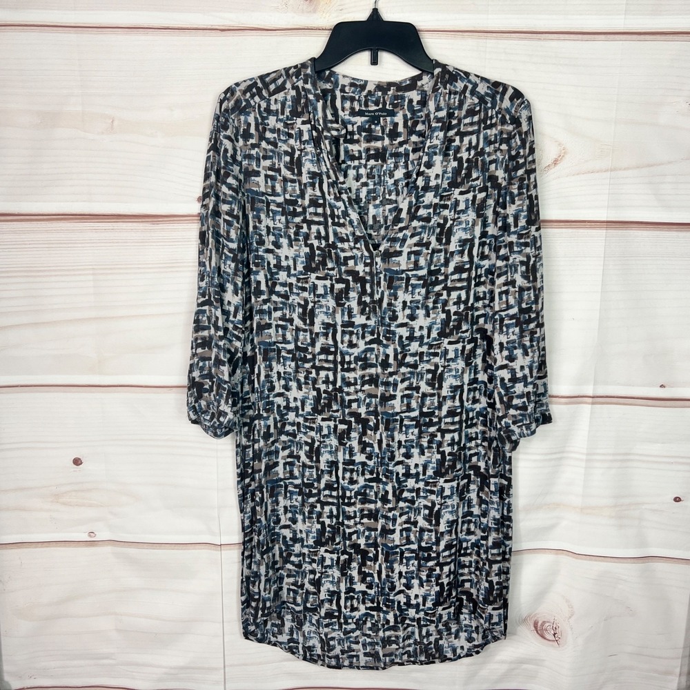 Marc O'Polo Dress Womens 38 US M Blue Print Shift 3/4 Sleeve Woven Lightweight